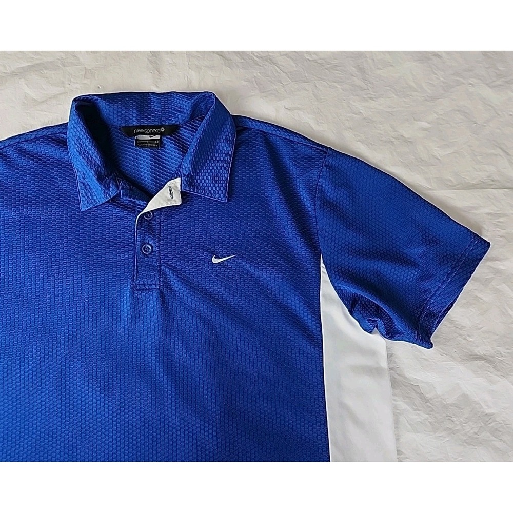 Nike Sphere Dry Golf Polo Royal Blue/White Men's Large Waffle Grid Swoosh ‎ EUC